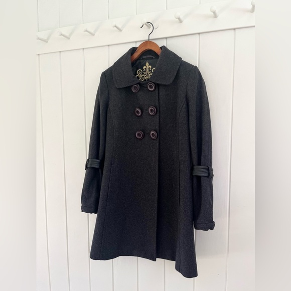 Nicole Benisti Wool Swing Peacoat Button Grey Long Unique Designer Women Medium - Picture 2 of 13